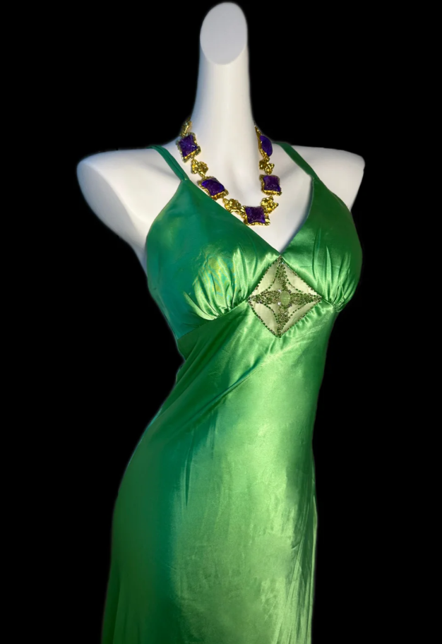 Fashion V Neck Spaghetti Straps Green Satin Mermaid Party Dress Long Wedding Guest Dress SP421