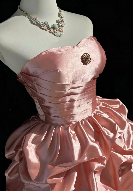 Cute Strapless Satin Pleated A Line Short 17th Birthday Outfits,Pink Short Homecoming Dress SP2925