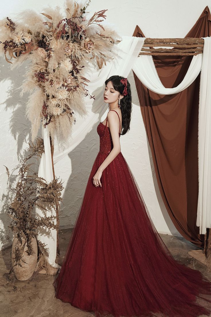 High quality sequin long prom dress burgundy evening dress Y4704