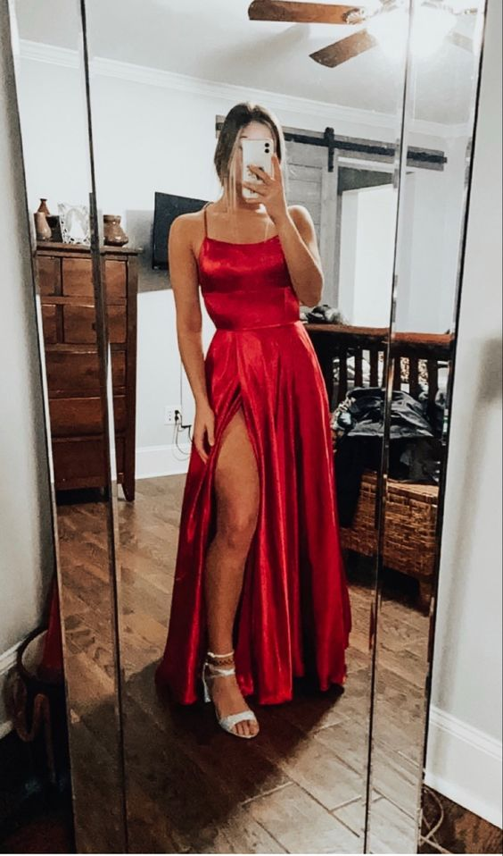 A-line Satin Simple Prom Dresses Formal Dress With Split Y6018 Simplepromdress A-line Satin Simple Prom Dresses Formal Dress With Split Y6018 Simplepromdress