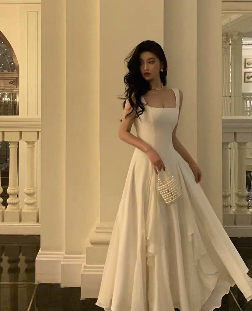 Square Neck White Asymmetric A-Line Long Evening Dress Y2786 Simplepromdress Square Neck White Asymmetric A-Line Long Evening Dress Y2786 Simplepromdress