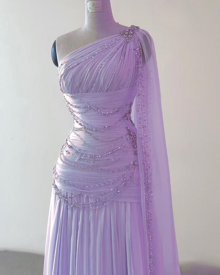 Classy One Shoulder Pink Long Chiffon Beaded Party Dress Prom Gown Y8772