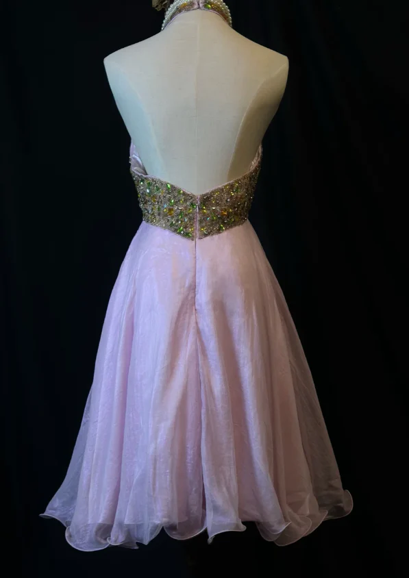 Vintage Pink Chiffon beaded Cocktail Dress Halter Short Backless Homecoming Dress Y8945