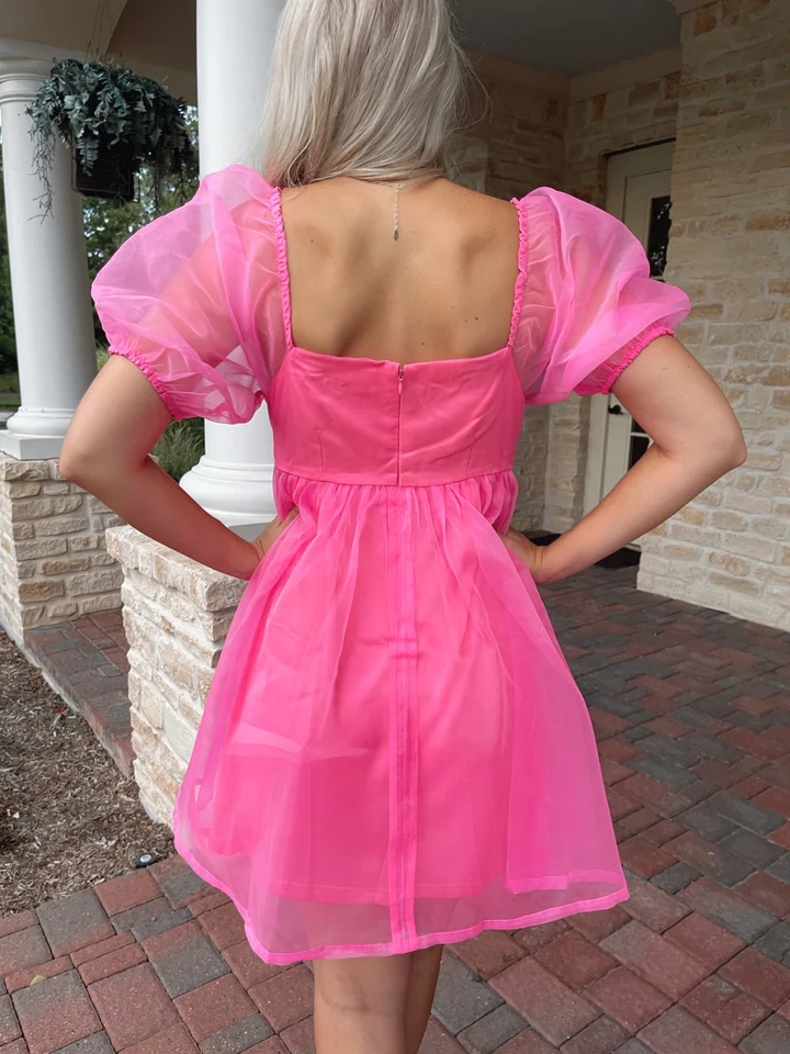 Organza Pink Baby Doll Dress,Pink Birthday Dress,Pink Homecoming Dress  Y2060