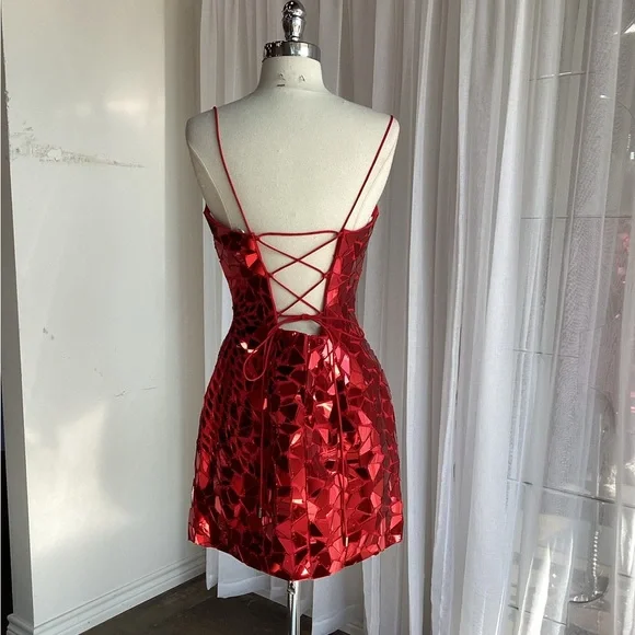 Luxurious Red Spaghetti Strap Sequin Sheath Short Graduation Homecoming Dress Cocktail Dress Y9130