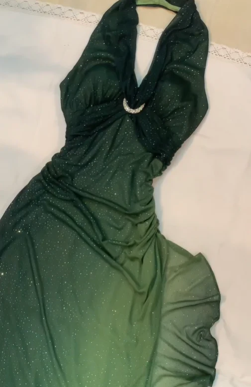 Ombre Green Chiffon Halter Long Prom Dress Glitter Evening Dress Y7481