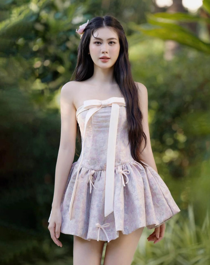 Sweet Pink Strapless Satin Print Floral Short A Line Formal Homecoming Dress Birthday Outfits Y9368