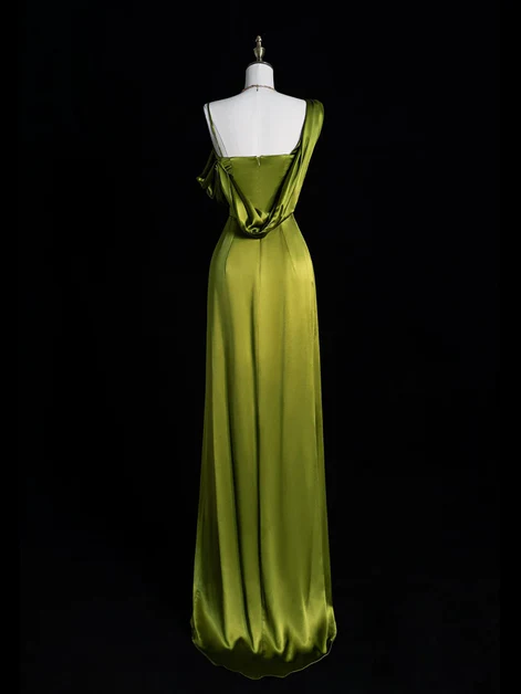 Elegant One Shoulder Green Slit Prom Evening Dress Y8218