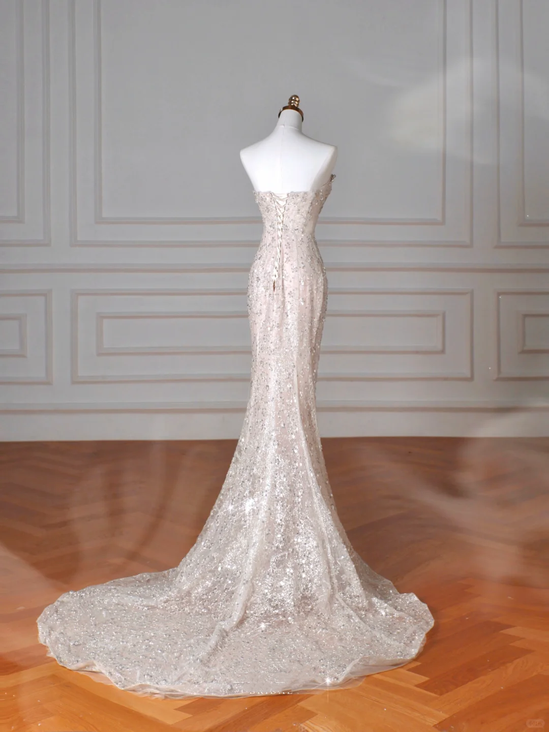 Sparkly Strapless Tulle Sequins Mermaid Prom Dress Long Evening Dress Y8616