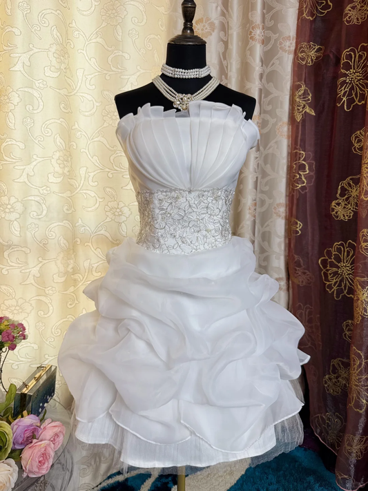 Classy White Strapless Pleated Short Homecoming Dress Formal 21st Birthday Outfits SP82