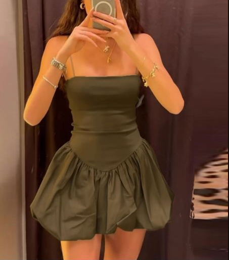 Sexy Spaghetti Straps Olive Green Satin A Line Short Homecoming Dress Cocktail Dress Y9082