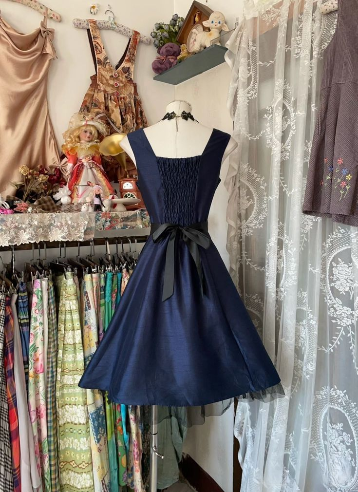 Vintage A Line Navy Blue Short Length Homecoming Dress Birthday Outfits Y8803