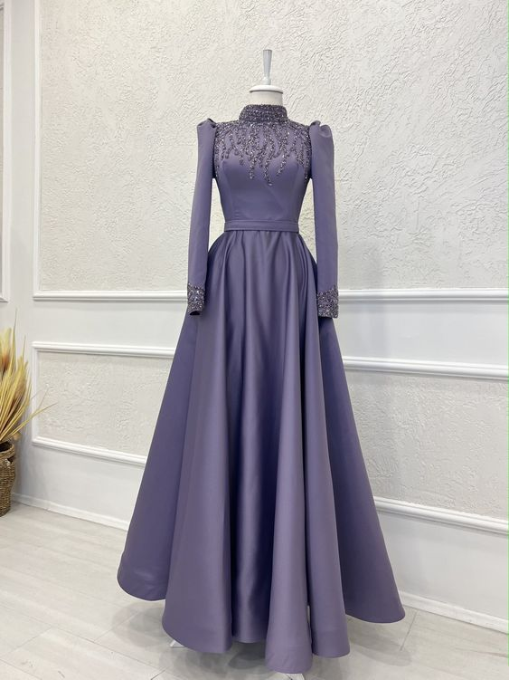 Modest Purple A-line Long Sleeves Prom Dress,Muslim Dress Y7207 Simplepromdress Modest Purple A-line Long Sleeves Prom Dress,Muslim Dress Y7207 Simplepromdress