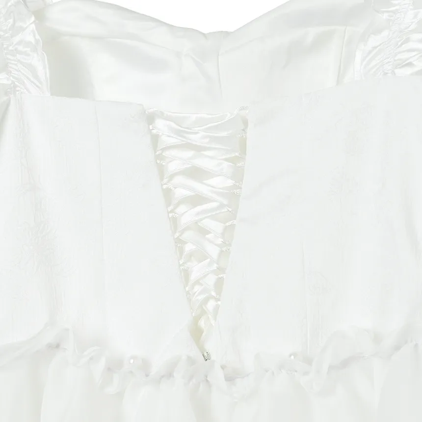 White Tea Break Dress, Romantic Prom Dress,Ruffle Corset Top, Graduation Dress, Flowy Princess Dress Y5384