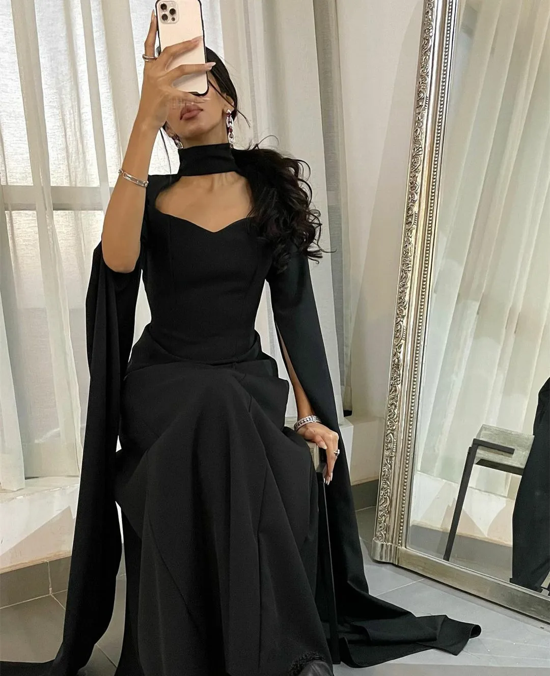 Elegant High Neck Sweetheart Neckline Floor Length Black Crepe Long Ev Simplepromdress Elegant High Neck Sweetheart Neckline Floor Length Black Crepe Long Ev Simplepromdress