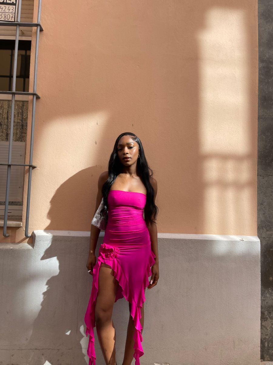 Women's Elegant Strapless Ruffle Asymmetrical Prom Dress Y2197