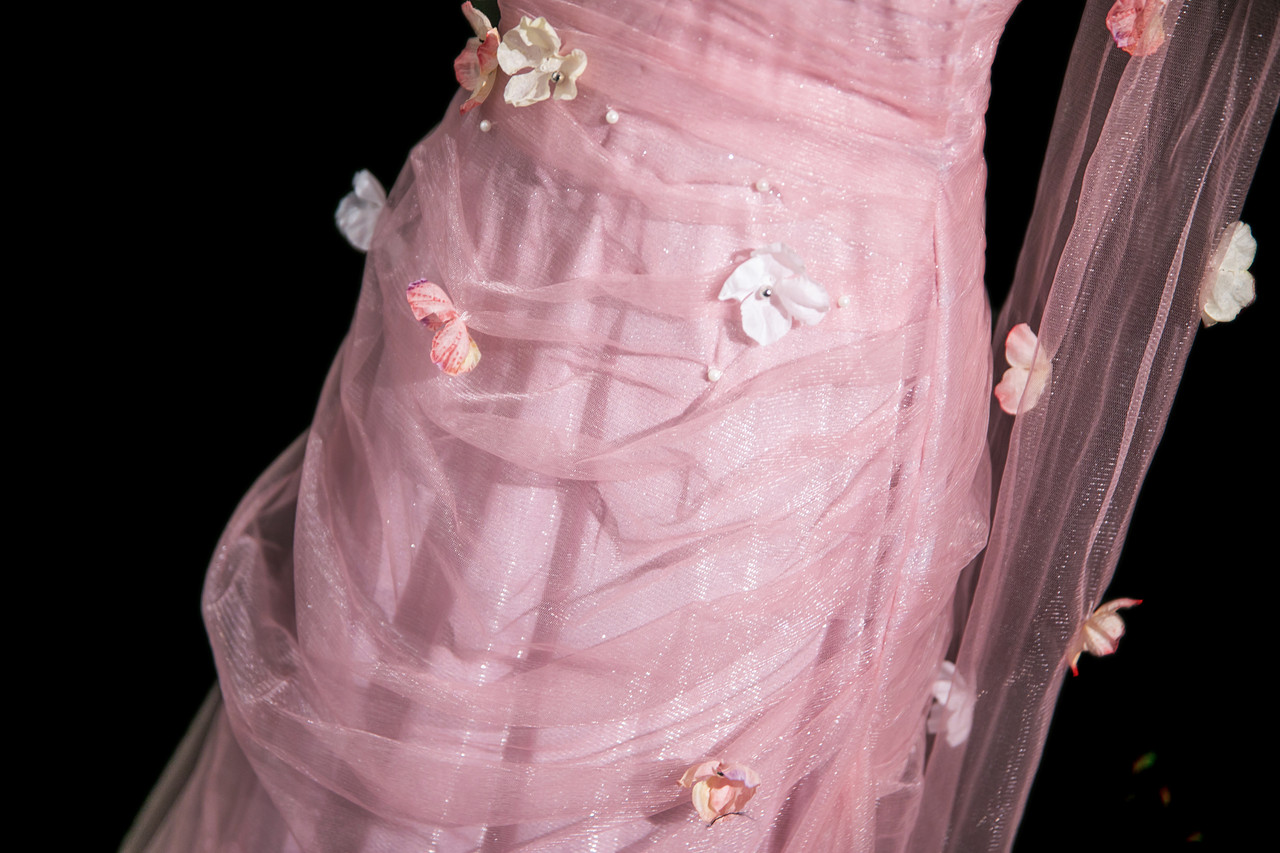 Pretty Pink Tulle Appliques Wedding Dress,Strapless Mermaid Party Evening Dress Y8714