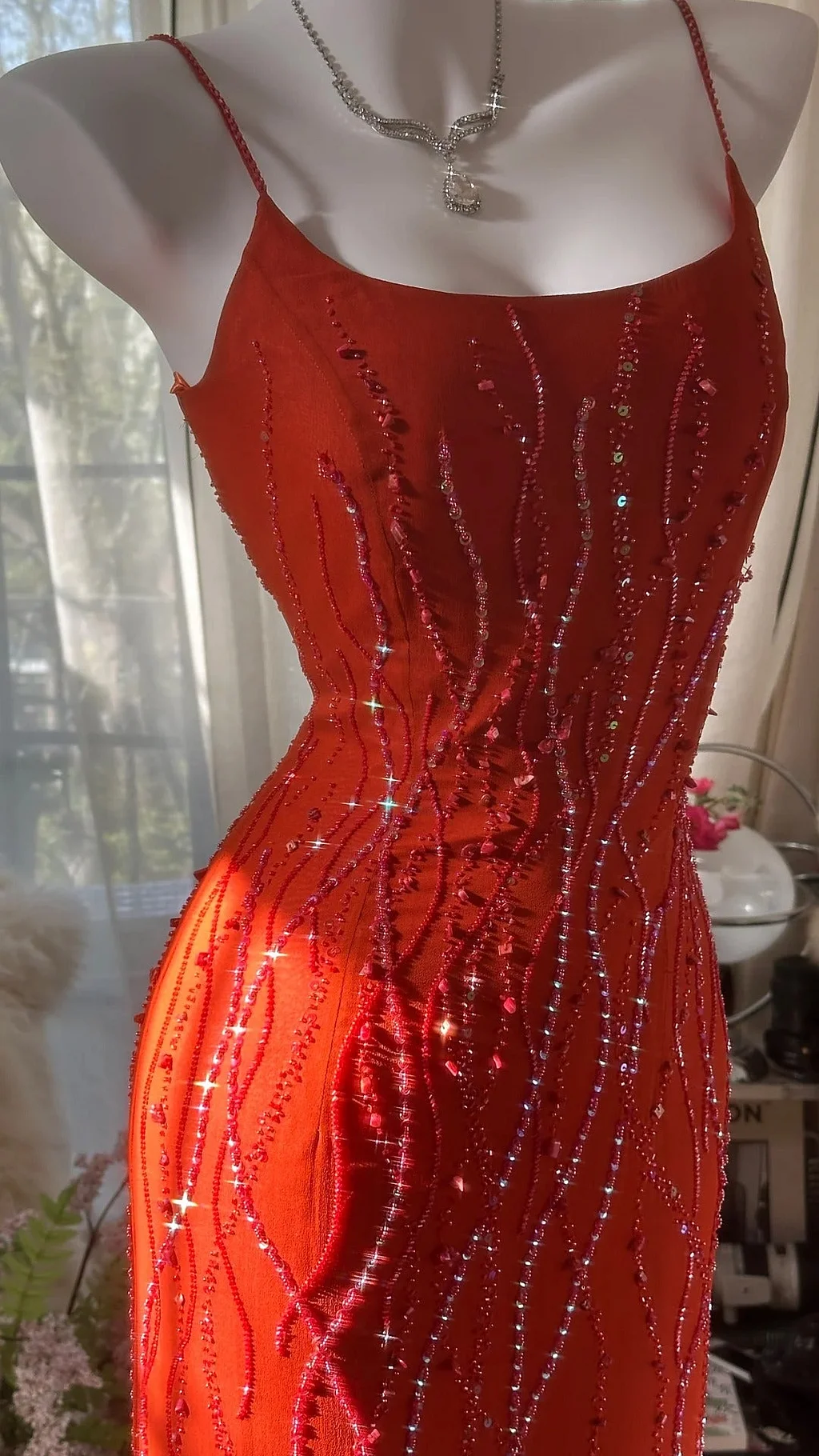 Luxury Chiffon Ruffles Prom Dress,Spaghetti Straps Beaded Party Evening Dress Y8715