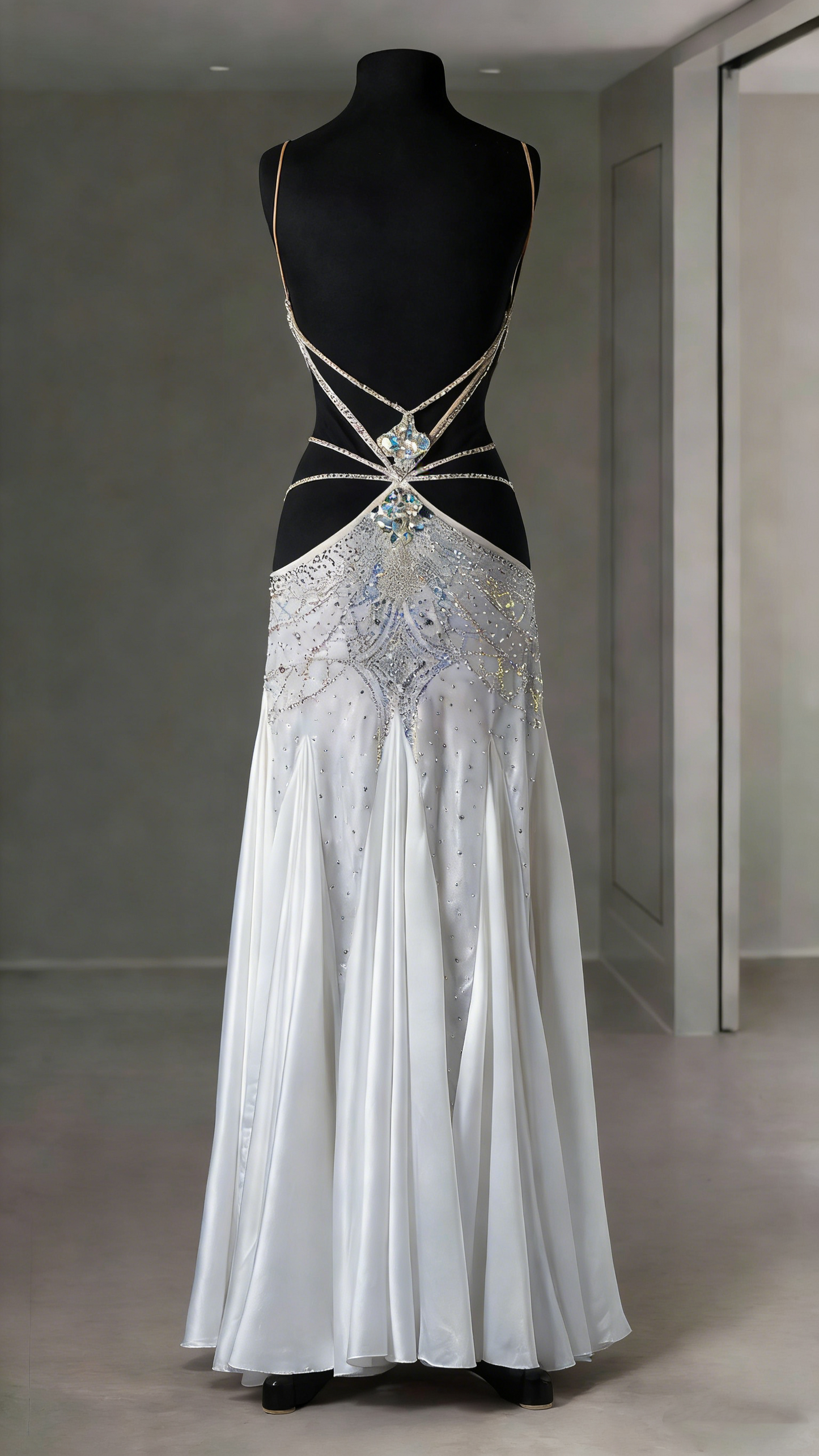 Gorgeous Spaghetti Straps Satin Beaded Mermaid Evening Dress Long Birthday Party Dress SP1749