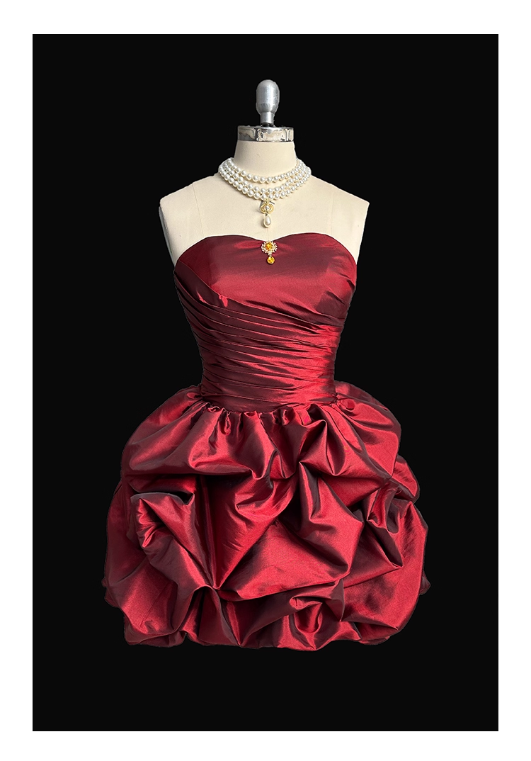 Vintage Green Strapless Satin Pleated Short Cocktail Dress Formal Graduation Homecoming Dress Y9564
