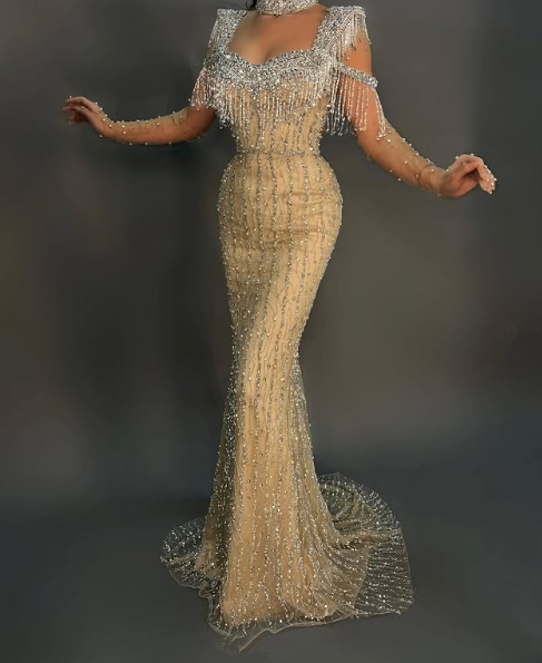 Gorgeous Yellow Tulle Sequins Beaded Mermaid Evening Dress,Long Formal Prom Dress Y8538