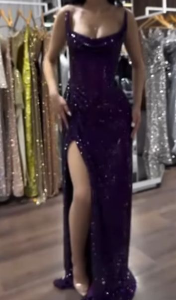 Sparkly Strapless Purple Sequin Mermaid Long Slit Party Dress Evening Dress Formal Prom Dress Y9500