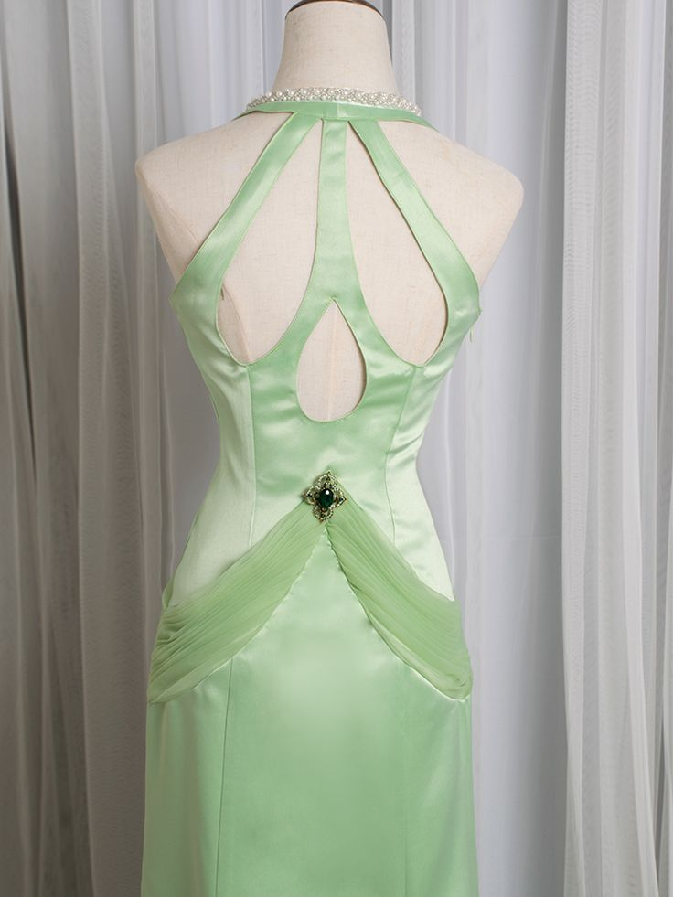 Light Green Cutout Back V-Neck Vintage Mermaid Beads Evening Dress Prom Dress Y8776