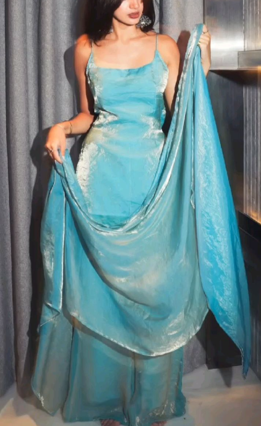 Vintage Spaghetti Straps Blue Tulle Mermaid Long Wedding Guest Dress Evening Gown With Scarf SP1196