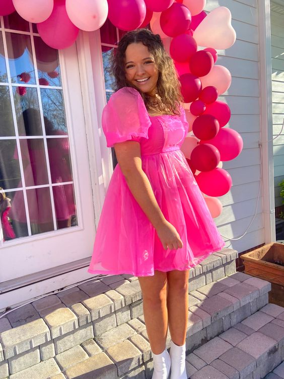 Organza Pink Baby Doll Dress,Pink Birthday Dress,Pink Homecoming Dress Simplepromdress Organza Pink Baby Doll Dress,Pink Birthday Dress,Pink Homecoming Dress Simplepromdress