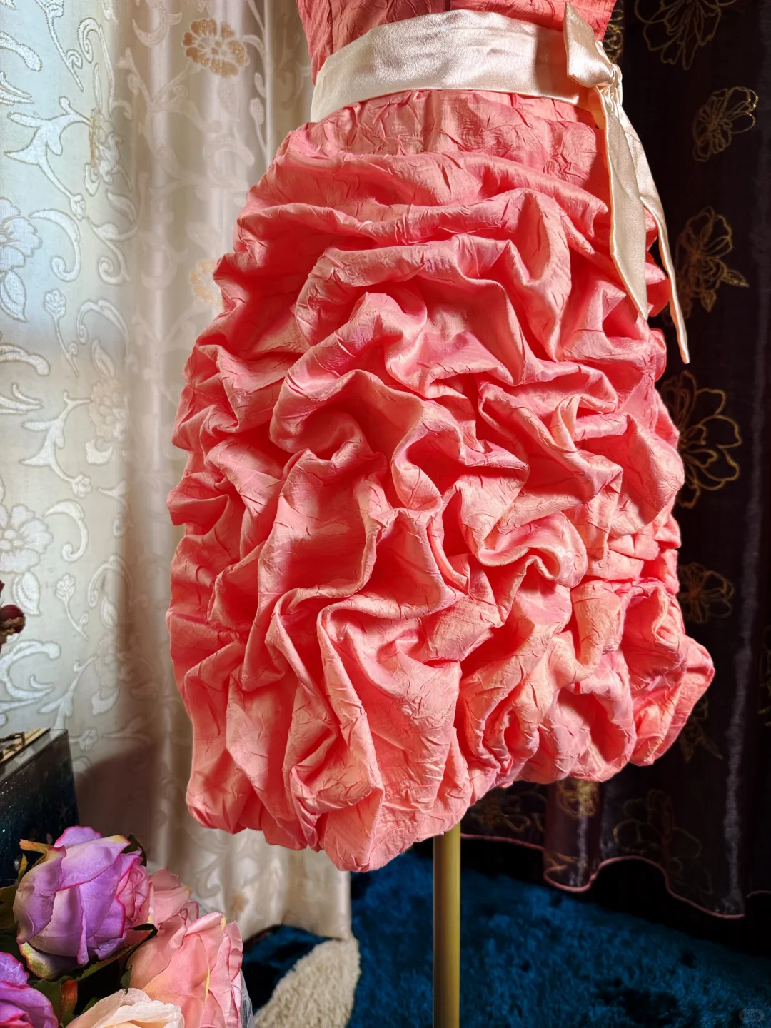 Vintage Strapless Peach Pink Satin Pleated Short Homecoming Dress 20th Birthday Outfits SP84