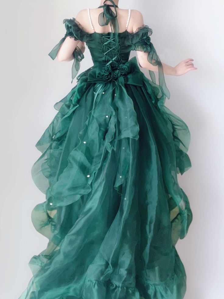 Stunning Green A-line Flower Prom Dress Masquerade Dress Y4810