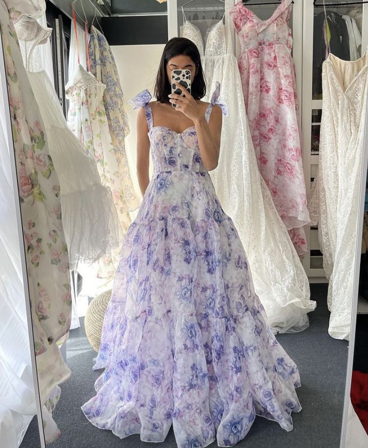 Chic A-line Print Long Prom Dress Formal Dress Y3021
