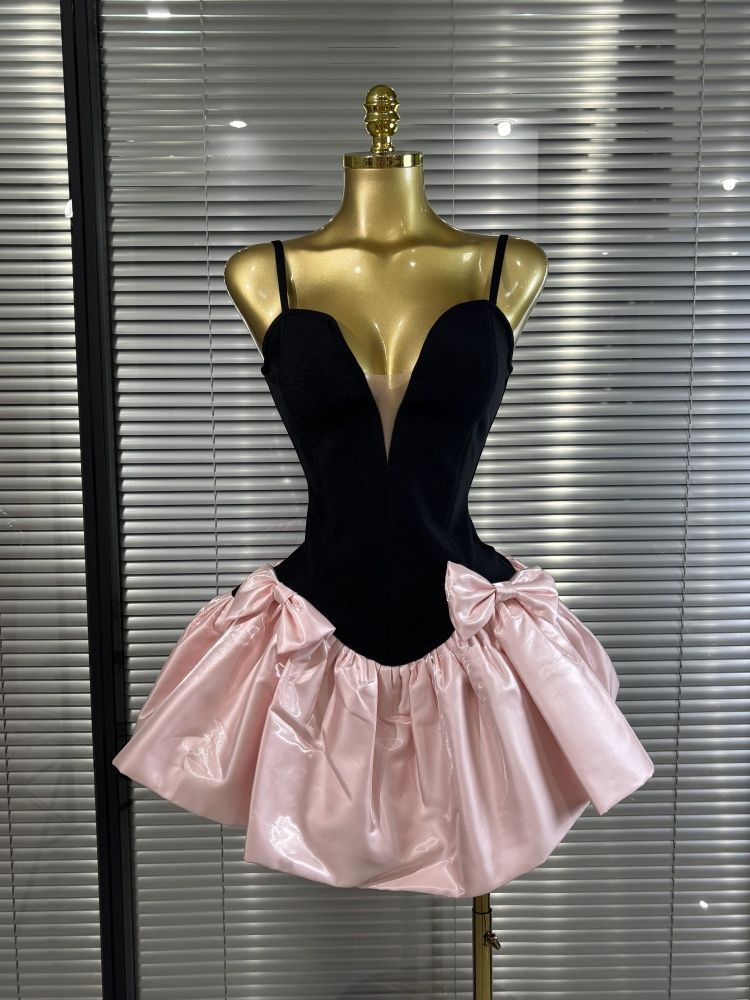Fashion Spaghetti Straps Satin Bow A Line Short 20th Birthday Outfits Formal Homecoming Dress Y9954