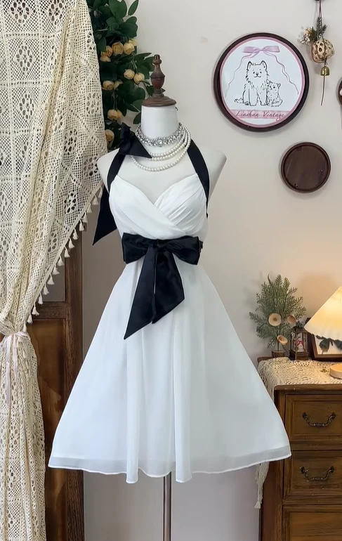 White Halter Chiffon A Line Homecoming Dress Elegant Short Party Dress Simplepromdress White Halter Chiffon A Line Homecoming Dress Elegant Short Party Dress Simplepromdress