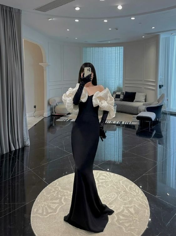 Elegant Black Mermaid Evening Dress,Black Prom Dress Y7120