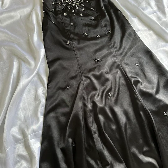 Stylish Black Satin Beaded Mermaid Long Evening Dress Birthday Party Dress Y9771