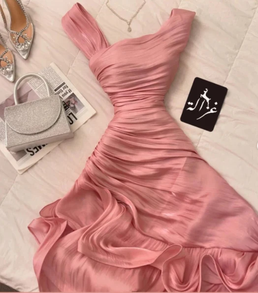 Pretty Sheath Pink Ruffles Long Prom Dresses Formal Evening Dress Y9314