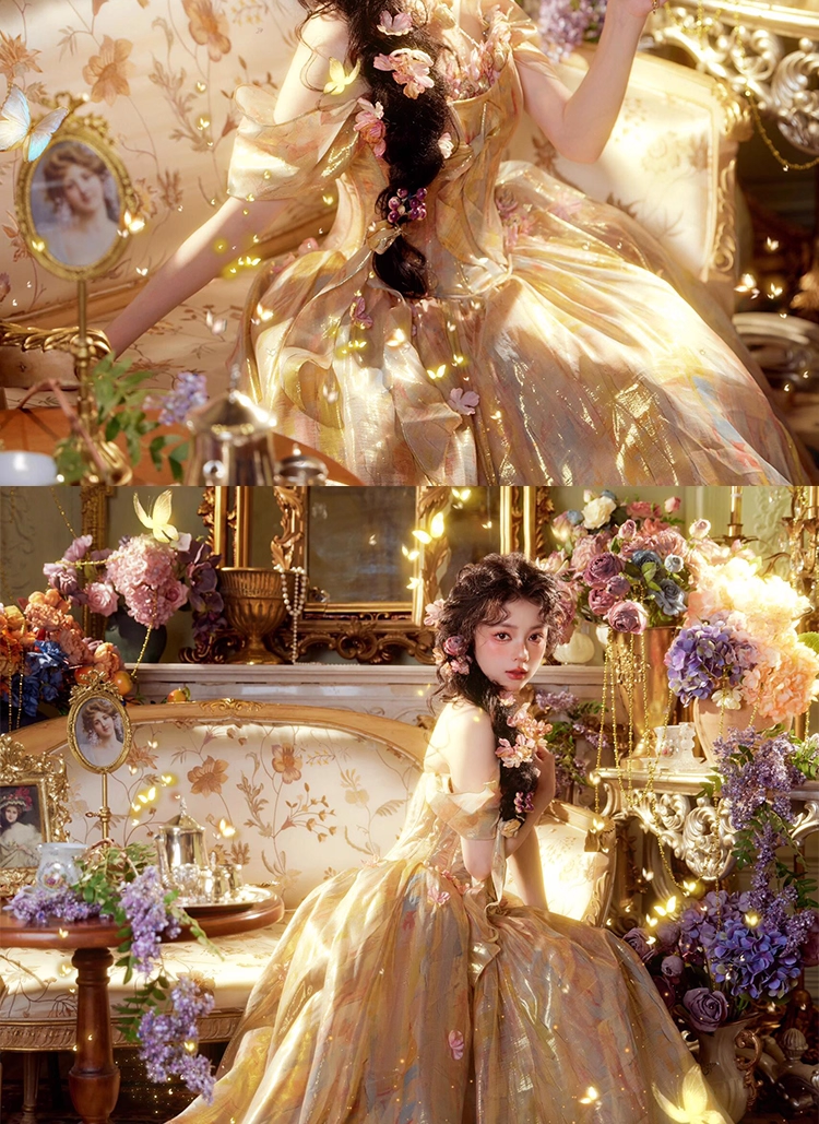 Gorgeous Gold Off The Shoulder Print Floral Long Party Dress Formal Prom Dress Y9365