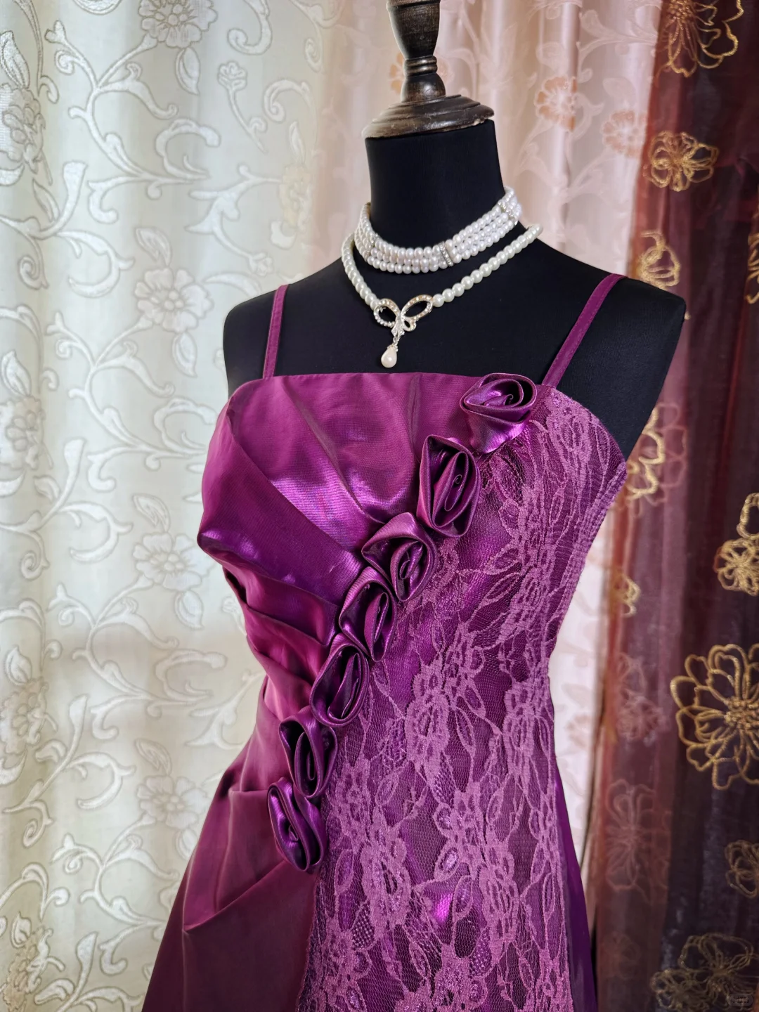 Vintage Spaghetti Straps Purple Satin Lace Short Homecoming Dress Birthday Dress SP85
