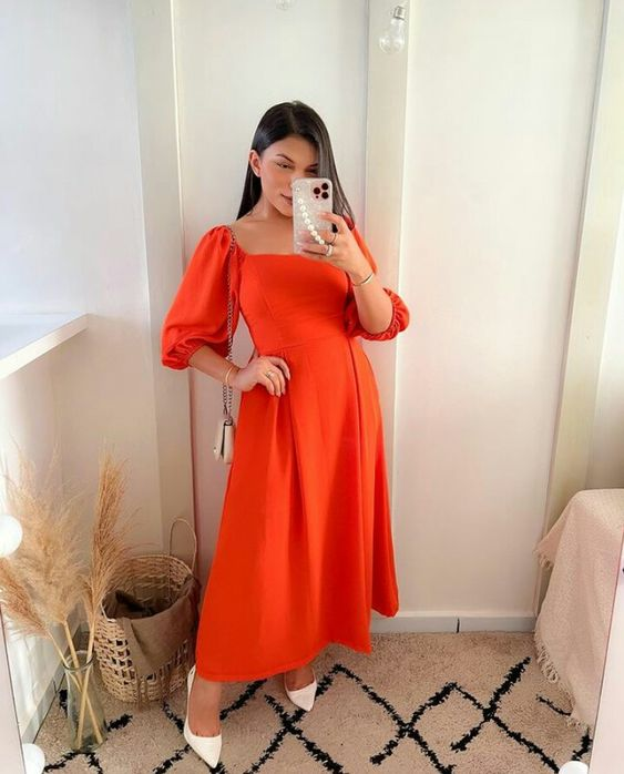 orange modest dress Modest Orange Long Sleeve Dress 23143T