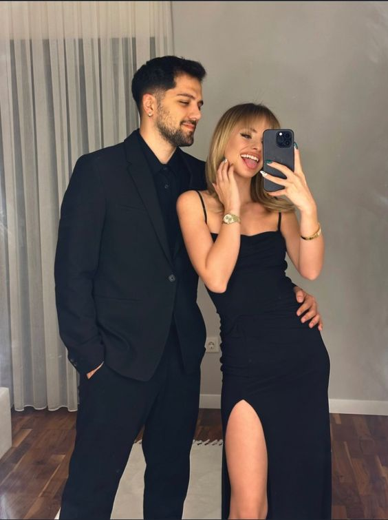 Simple Black Spaghetti Straps Long Evening Dress With Split Y7292