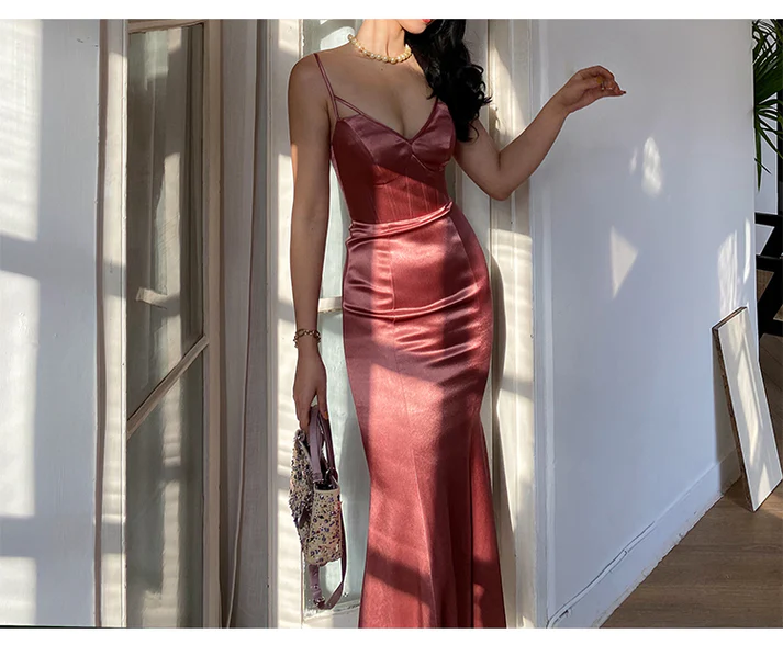 Glamorous Mermaid Backless Cross-up Satin Prom Dress Y2669