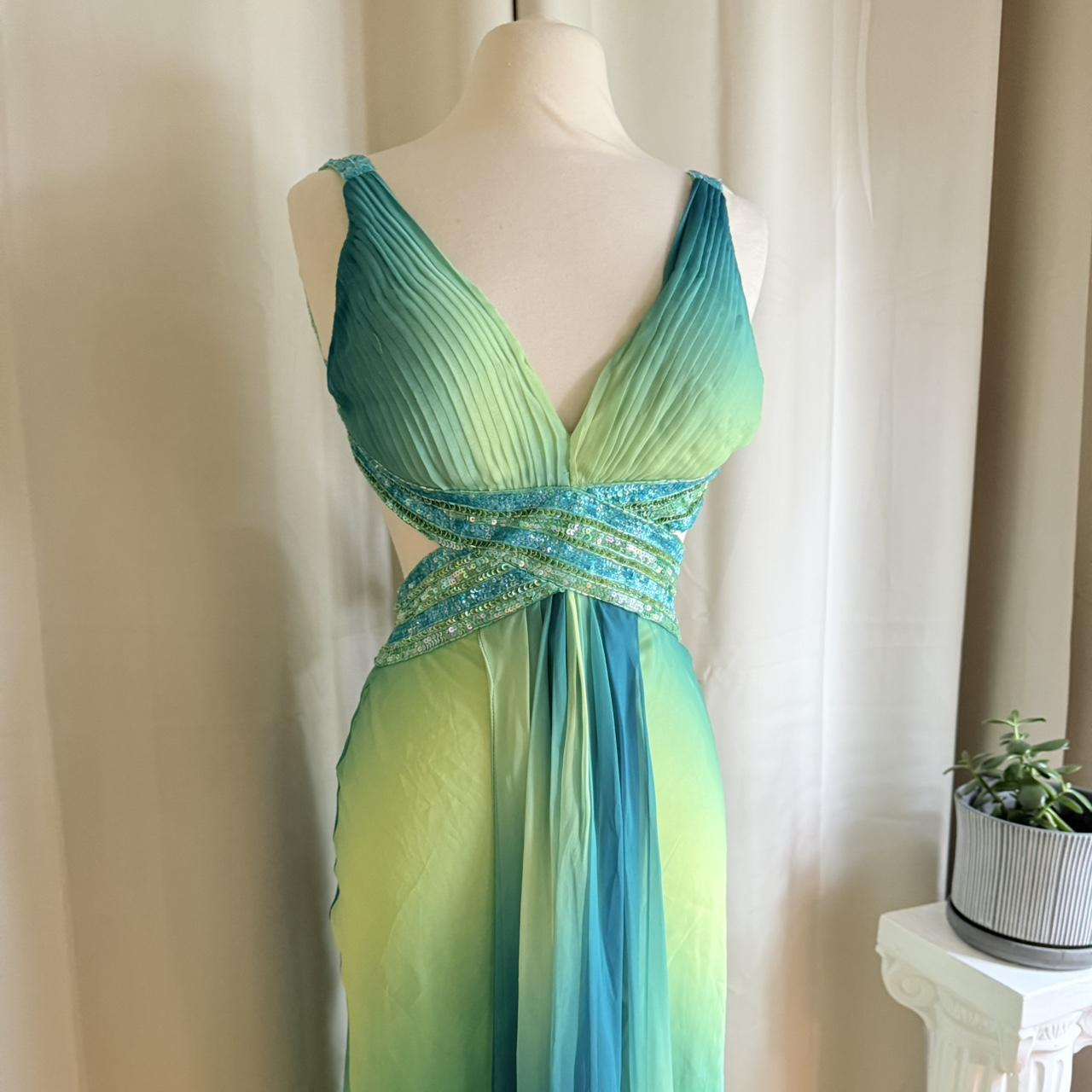 Chic V Neck Chiffon Sequin Backless Prom Dress Mermaid Long Party Gown SP445