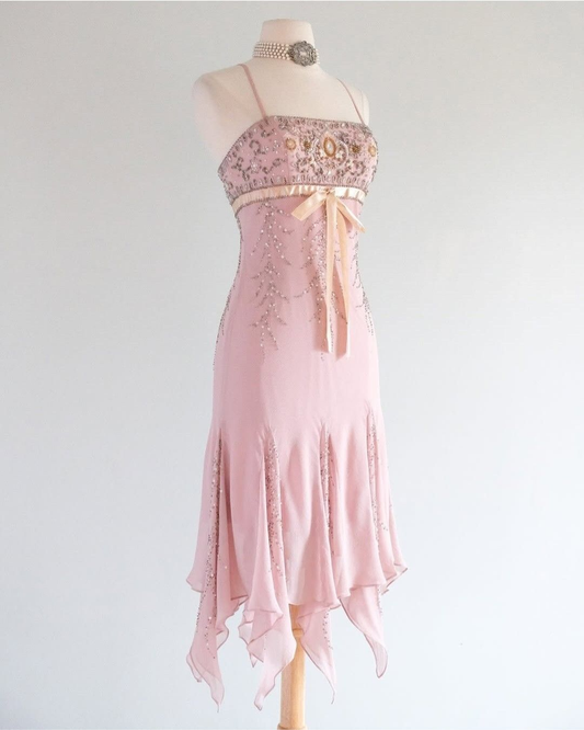 Classy Pink Chiffon Beaded Mermaid Long Prom Dress Birthday Party Dress SP99
