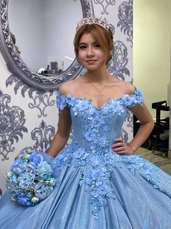 Blue Floral Applique Sweetheart Puffy Ball Gown Sweet 16 Dress Y6078 Simplepromdress Blue Floral Applique Sweetheart Puffy Ball Gown Sweet 16 Dress Y6078 Simplepromdress