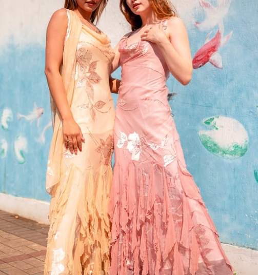 Unique Spaghetti Straps Chiffon Print Beaded Ruffles Evening Dress,Mermaid Prom Dress Y8254