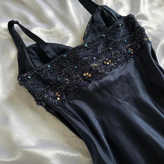 Vintage Navy Blue Satin Chiffon Beaded Graduation Homecoming Dress Mini Cocktail Dress Y9737