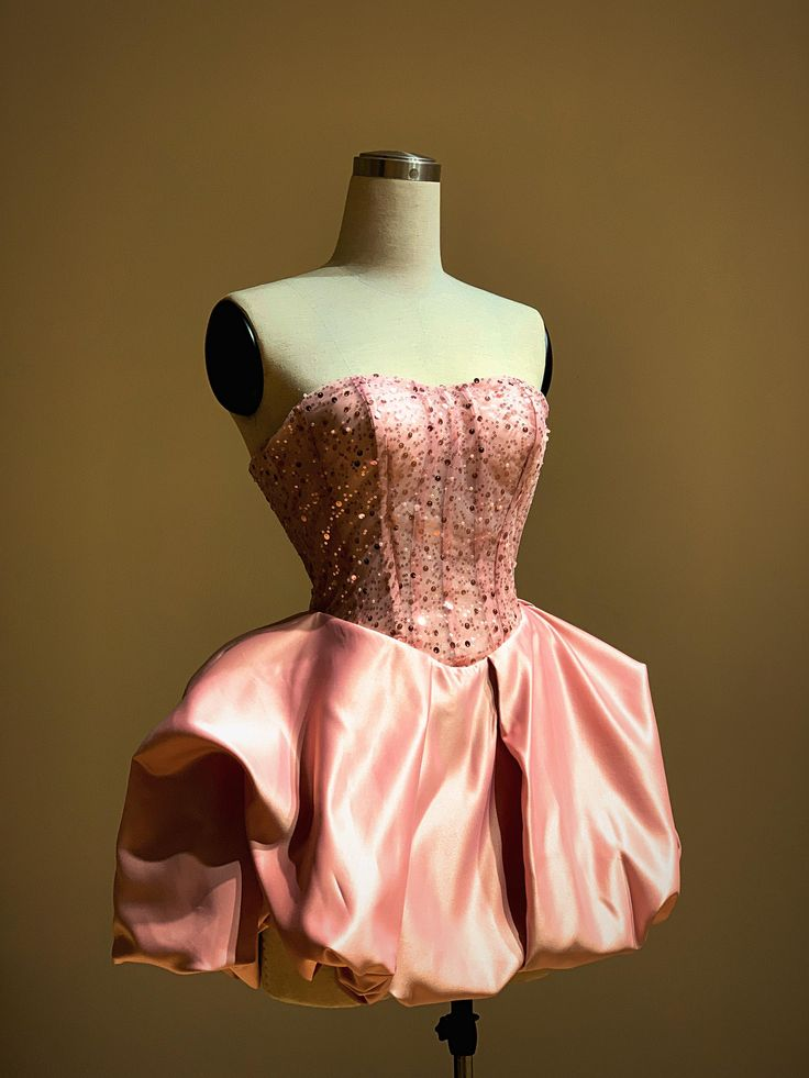 Pretty Strapless Hot Pink Satin Sequin A Line Short 20th Birthday Outfits Homecoming Dress SP180