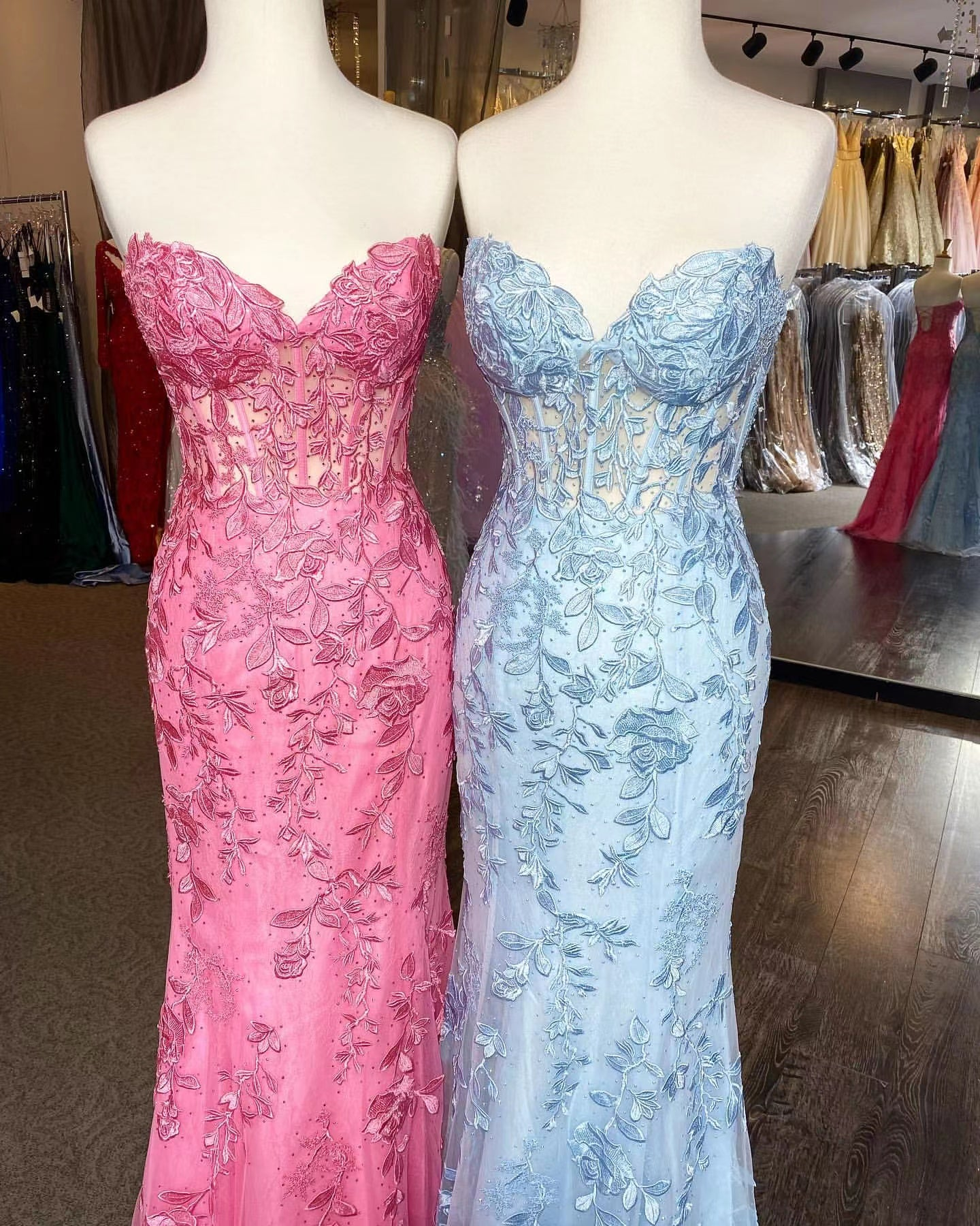 Sweetheart Neck Pink Mermaid Lace Prom Dresses, Pink Mermaid Lace Formal Graduation Dresses Y1549