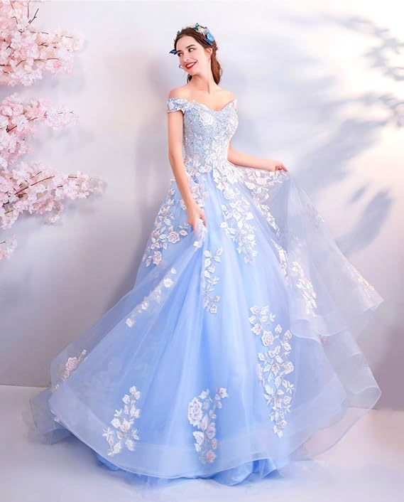 Blue Off The Shoulder Quinceanera Dresses Blue Ball Gown Y52